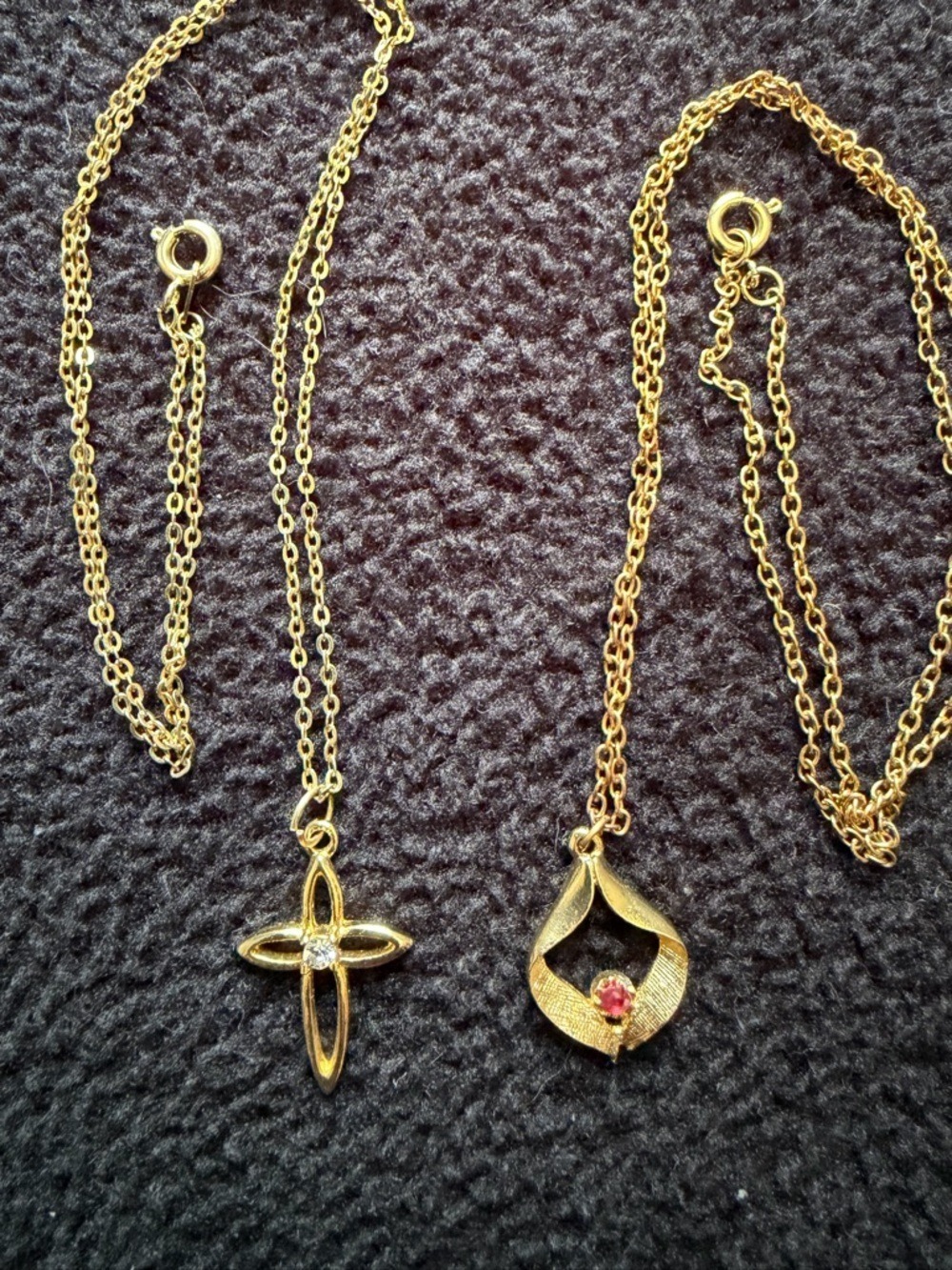 Gold Tone Cross & Red Rhinestone pendant Necklaces,Set of 2